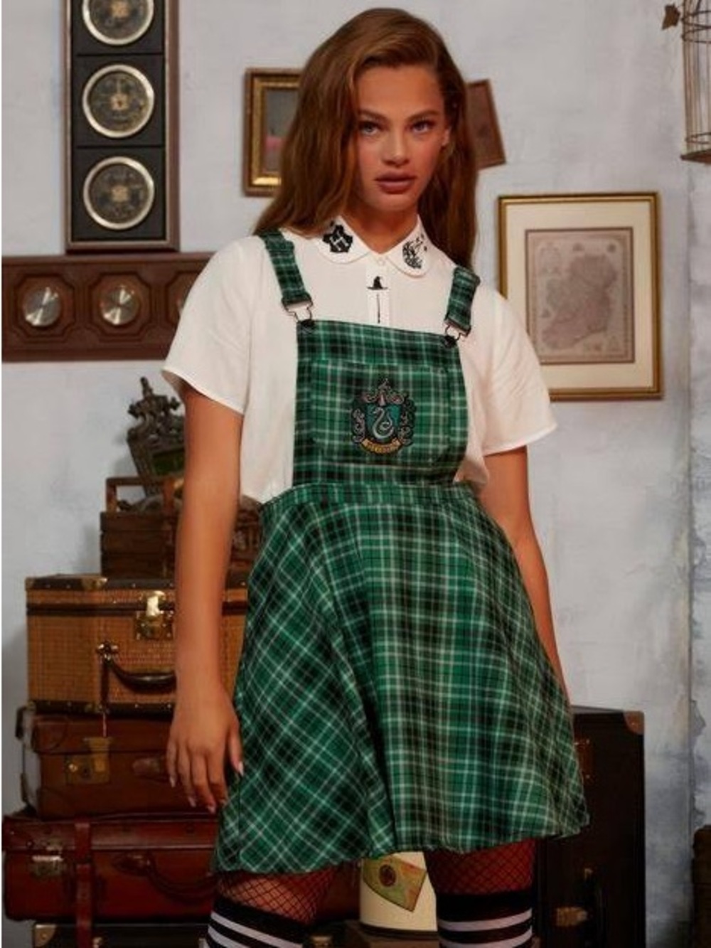 Warner Bros. Harry Potter Green Plaid Dress with Black Accents